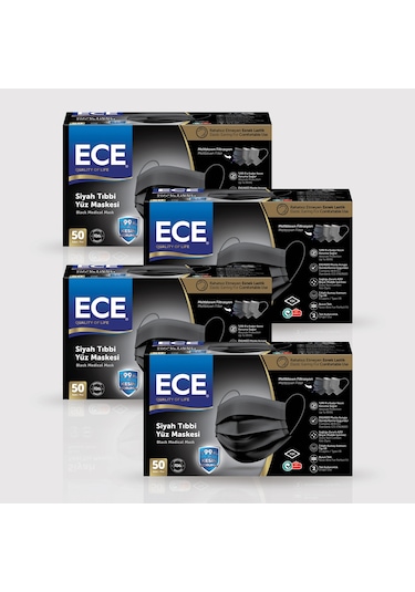 Ece Full Ultrasonik Meltblownlu Maske 50 x 4 200 Adet Siyah