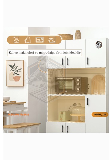 Tamamı Mdf 6 Kapaklı Fırın Bölmeli Açık Raflı Çok Amaçlı Mutfak Dolabı
