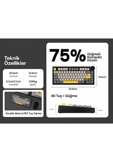 Ak820 V2 Ekranlı, Kablosuz Mekanik Oyun Klavyesi-10.000 Mah Batarya