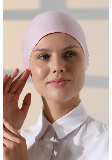 Kadın Fırfırlı Güpürlü Tesettür Topuz Bone - Pembe Pembe
