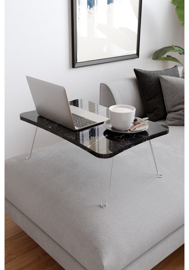 Taşınabilir Katlanır Yatak Koltuk Üstü Hasta Servis Bilgisayar Çalışma Sehpası Siyah Mermer