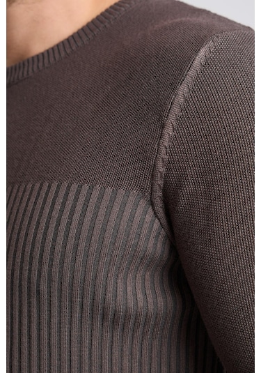 Alexandergardı Dokulu Desenli Erkek Triko Kazak Koyu Kahverengi