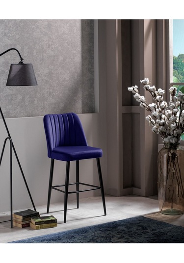 Ada Bar Sandalye - Babyface Mavi - Metal Siyah Ayak 2 Adet Mavi