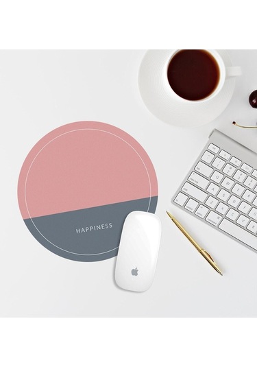 Happiness Pembe Yuvarlak Mouse Pad Mouse Altlığı
