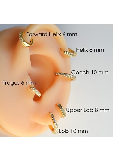 6 Mm Gold Taşlı Halka Piercing Tragus Forward Helix Kıkırdak Çok Renkli