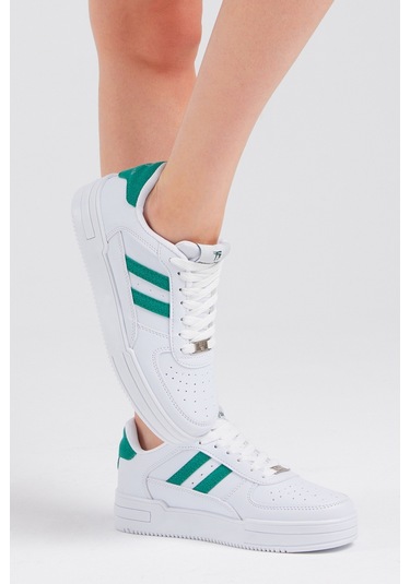 Tonny Black Unisex Beyaz Yeşil Yanı Çizgili Bağcıklı Rahat Kalıp