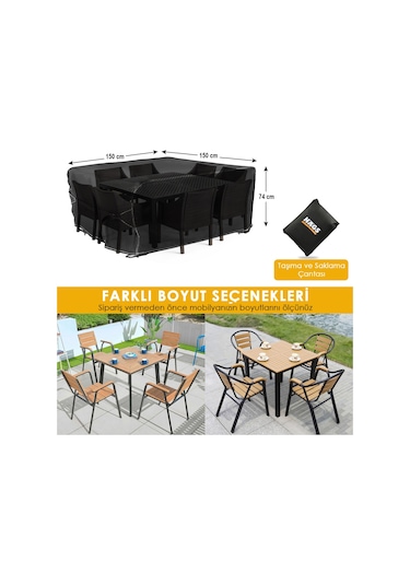 Haegs Bahçe Mobilyası Örtüsü, 150-150-74cm, Su Geçirmez, Veranda Mobilya Örtüsü Koruma Kılıfı Örtü Siyah