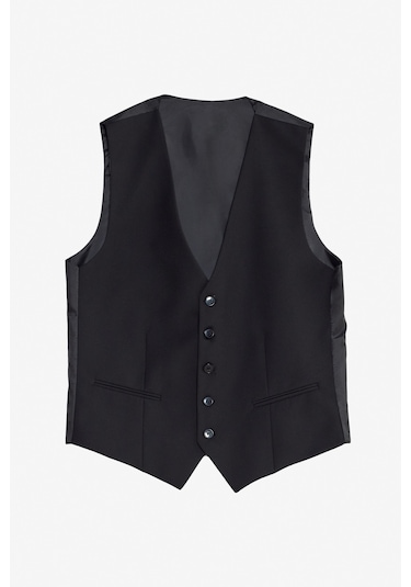 AC&Co / Altınyıldız Classics Erkek Sıyah Slim Fit Dar Kesim Kırlangıç Yaka Kapak Cepli Yelekli Takım Elbise Siyah