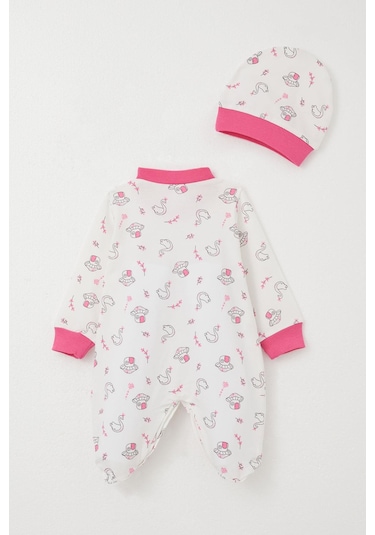 Breeze Kız Bebek Patikli Tulum Mantar Ev & Prenses Kuğu Desenli 0-6 Ay, Beyaz Beyaz