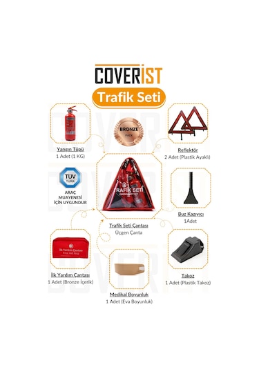 Üçgen Trafik Ve İlk Yardım Seti - Muayene Uyumlu 1 Kg Araç Yangın Tüpü - 2 Adet Reflektör - Bronze Pack