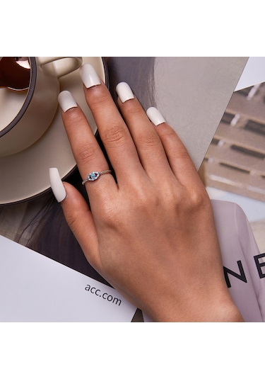 S925 Sterling Silver Turquoise Devil Eye Women Ring, Size:6 Çok Renkli