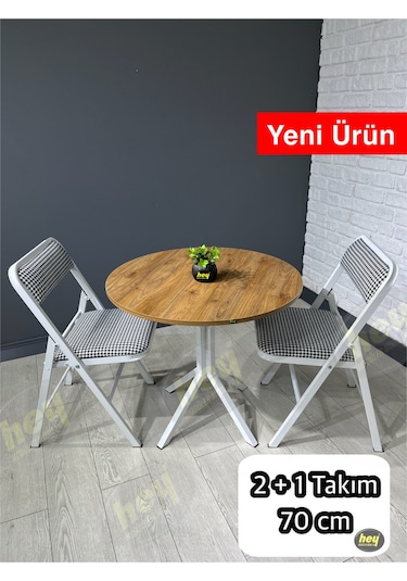 Pars 2 Kişilik Yuvarlak Mutfak Yemek Masası Takımı 2+1 Ceviz Kazayağı Kumaş 70 Cm Ceviz-kazayağı
