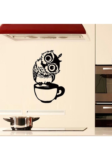 Komik Karikatür Baykuş Fincan Çay Kahve Mutfak Çıkartmaları Ev Dekor Oturma Duvar Sticker İçin Diğer