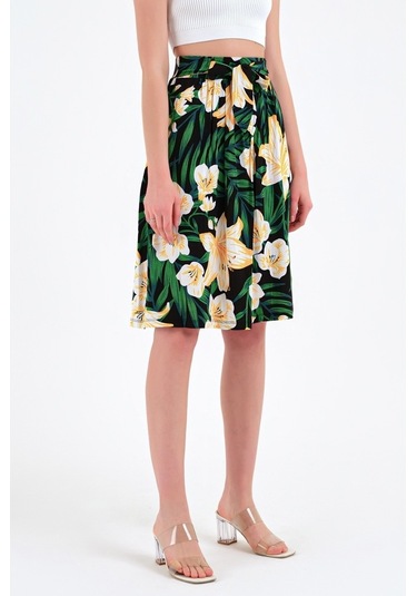 Brz Collection Çiçek Desenli Viskon Etek Çok Renkli