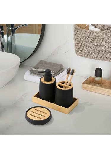 Suntek Evler Için 4 Adet Banyo Aksesuarları Seti Dekoru, Siyah Siyah Diğer