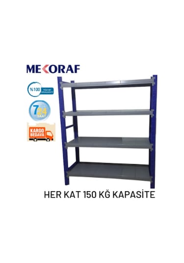 Mekoraf Mekoraf Depo Raf 4 Katlı 2 Metre Boy 60 Cm Derinlik 165Cm En
