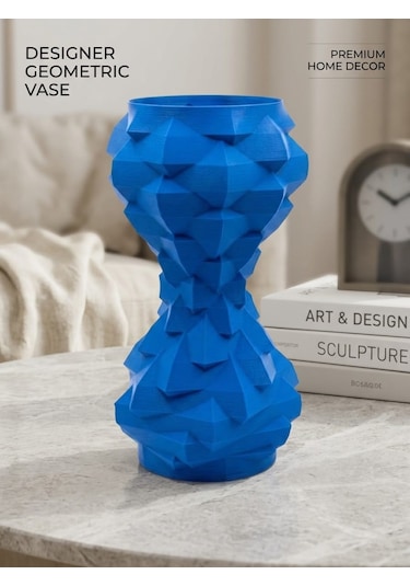3d Modern Mavi Vazo Özel Geometrik Tasarım
