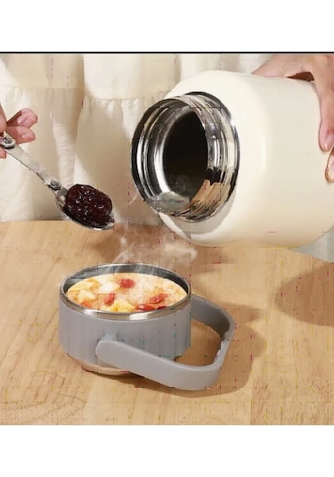 Çelik Mama Termosu Sıcak Veya Soğuk Yiyecekler İçin Öğle Yemeği Termosu 900 Ml - Beyaz Beyaz