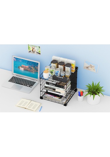 Aparatlı 3 Katlı Çelik Duvar Rafı - Dayanıklı Ve Ayarlanabilir Tel Tasarım Siyah