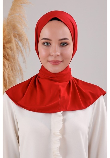 Kadın Tesettür Pratik Çıtçıtlı Sandy Fular Hazır Deniz Havuz Uyumlu Bone Kırmızı Kırmızı