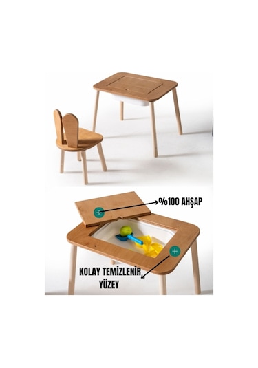Montessori Bunny Sandalye Ve Haneli Aktivite Masası Ahşap