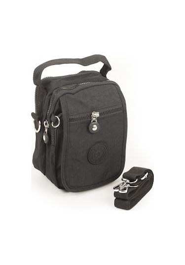 Krinkıl/klinkır Su Geçirmez Kumaş Cırtlı Çokgözlü Erkek Çapraz Omuz ve El Çantası Siyah 11-6k Siyah