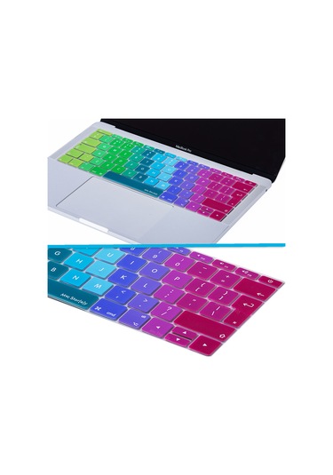 Macbook Pro Klavye Koruyucu Uk-eu İngilizce 12inç A1534 - 13inç A1708 İle Uyumlu Dazzle Pembe Yeşil