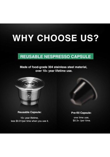 Yaozixa Yeniden Doldurulabilir Paslanmaz Çelik Nespresso Kahve Kapsülü - Çekiç Hediye Kutusu İle