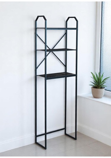 Metal Ayaklı 3 Raflı Banyo Rafı Klozet Üstü Dekoratif Raf Siyah