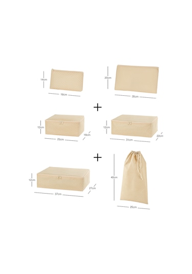 Ocean Home Textile 6'lı Bej Balıksırtı Bavul İçi Düzenleyici Set