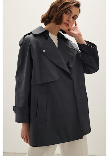 Manuka Oversize Kısa Trençkot Lacivert