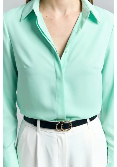 Sateen Klasik Düz Gömlek - Mint-128706