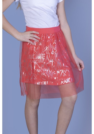 Toontoy Kız Çocuk Varak Baskılı Dantelli Etek Kırmızı