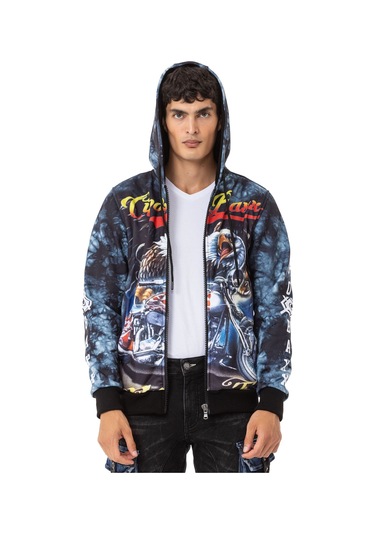 Cl551 Men S Bold Graphic Hooded Sweatshirt Koyu Mavi