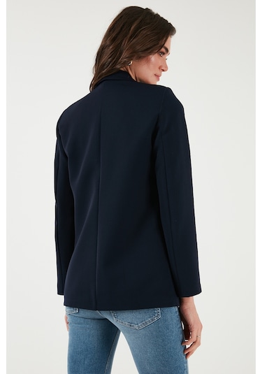 Lela Standart Fit Mono Yaka Desenli Astar Detaylı Blazer Bayan Ceket 6524003 Lacivert