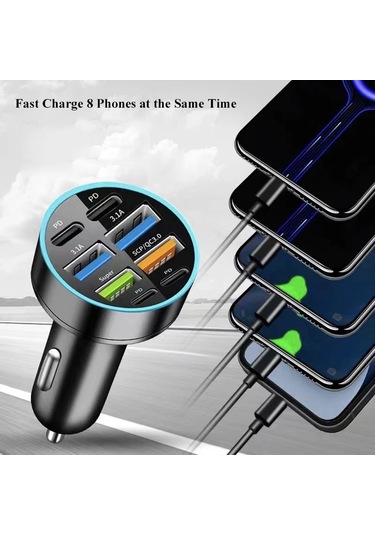 8'i 1 Arada C Araç Telefon Şarj Cihazı Usb A 4 Pd Süper Hızlı Şarj Adaptörü F Siyah Araç Şarj Cihazı