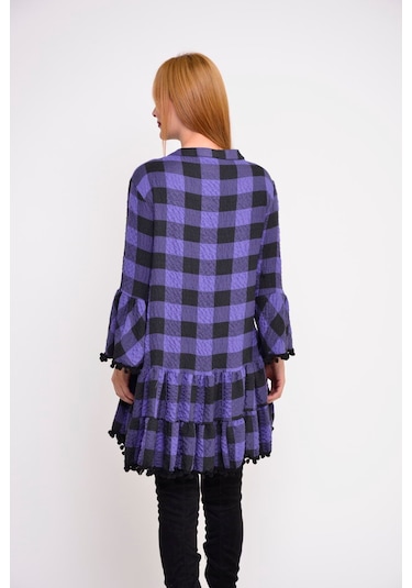 Park Moda Ekose Midi Elbise Mor
