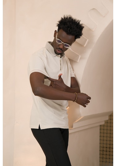 Paul Martin Örme Polo Yaka Regular Fit Pamuklu Ve Likralı T-shirt krem