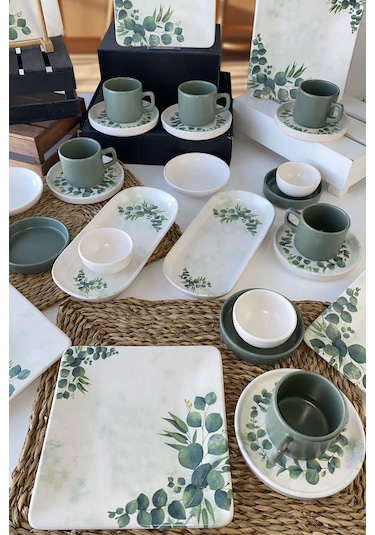Keramika Okaliptus 29 Parça 6 Kişilik Kahvaltı Takımı Yeşil
