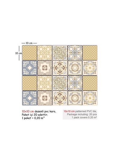 Tink Kendinden Yapışkanlı Retro Sarı Desenli Pvc Karo Kaplama 10x10 Cm 20'li Paket