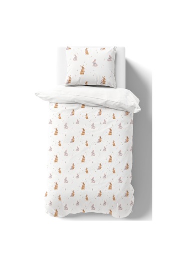 Organik Tek Kişilik Nevresim Takımı 160x220 - Neşeli Tavşan Notaları Renkli