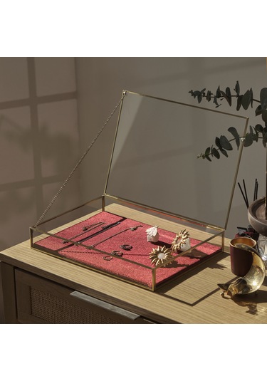 Kadife Tabanlı Cam Kutu Takı, Aksesuar, Sunum Kutusu Pirinç