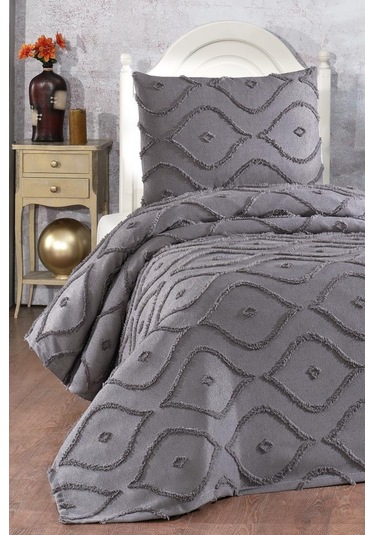 Çeyiz Diyarı Pirot 2 Parça Tek Kişilik Pike Takımı Antrasit Antrasit