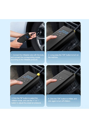 Yaozixa 12v Usb Şarj Edilebilir El Tipi Pompa, 150psı Maksimum Basınç, Otomobil/motosiklet/bisiklet/toplar İçin, 2x2000mah Pil, St-5525 Siyah