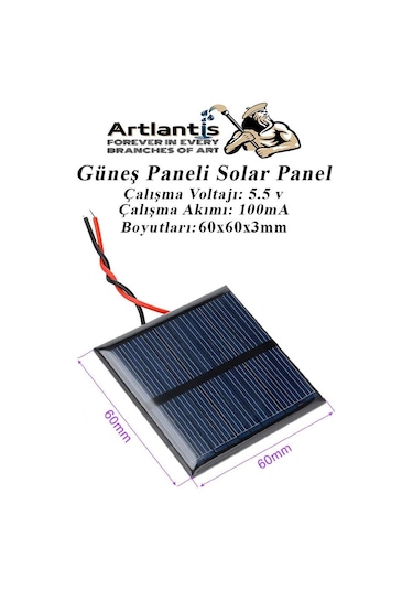 Güneş Paneli Solar Panel 6x6 Cm 5.5 Volt 100 Ma 1 Adet Güneş Enerjisi Okul Sınıf Deney Çalışmaları 60x60 Mm