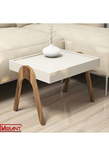 Variant Roma Tepsi Zigon Sehpa Ceviz-Metalikinci(Ekru)