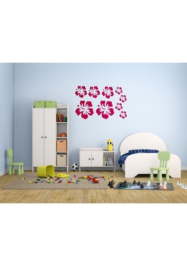 Duvar Süsü Sticker 2 Adet Pembe Çiçekli Şeffaf Filmli Pvc 48x33