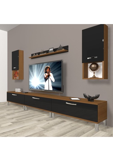 Decoraktiv Eko 270da Slm Krom Ayaklı Tv Ünitesi Tv Sehpası Ceviz - Siyah