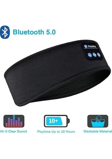 Novahub Siyah Bluetooth Kulaklık Spor Uyku Bandı Ince Yumuşak Elastik Rahat Kablosuz Kulaklık Müzik Göz Maskesi Yan Uyuyan İçin Siyah