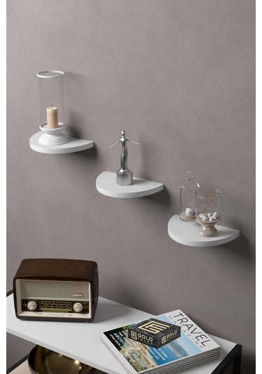 Duvar Rafı Dekoratif 3 Adet Çiçeklik Oval Beyaz